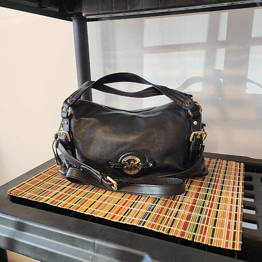 Michael Kors Black Leather Satchel with Cross Body Leather Strap - Picture 2 of 10